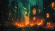 © ibhonk - A city engulfed in flames with gothic architecture burning