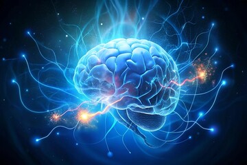 human brain in blue illustration