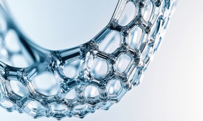 Abstract glass hexagonal structure on light blue background, for science or tech