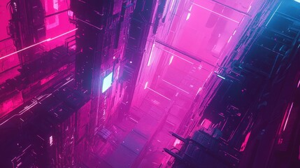 Wall Mural - futuristic city architecture with neon lights and bright colors in illustration