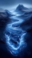 Wall Mural - Digital technology blue and Black flashing sand dune illustration poster background