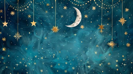 hand-drawn celestial moon and stars illustration. a mystical night sky with dreamy moon phases and s