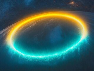 Wall Mural - cosmic ring: a captivating image of a celestial body encircled by a luminous, vibrant ring, set agai