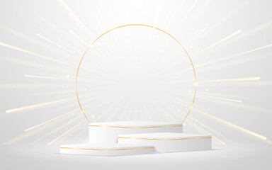 Aufkleber - Multi-layered white podium with elegant gold lines for the best awards or product display. stage or podium. vector illustration	