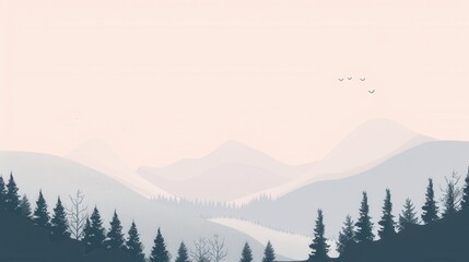 Poster - Minimalist mountain and forest background for outdoor activity promotions and nature tours Generative AI