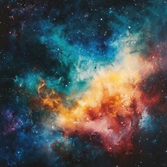 Wall Mural - colorful cosmic nebula with vibrant hues of blue, orange, and gold captured in deep space