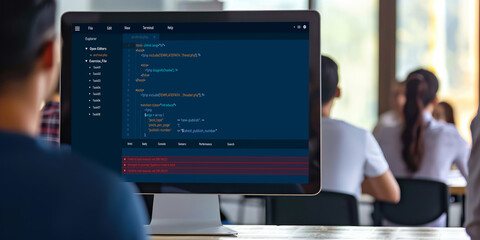 Software development programming on computer screen for brisk application and program coding