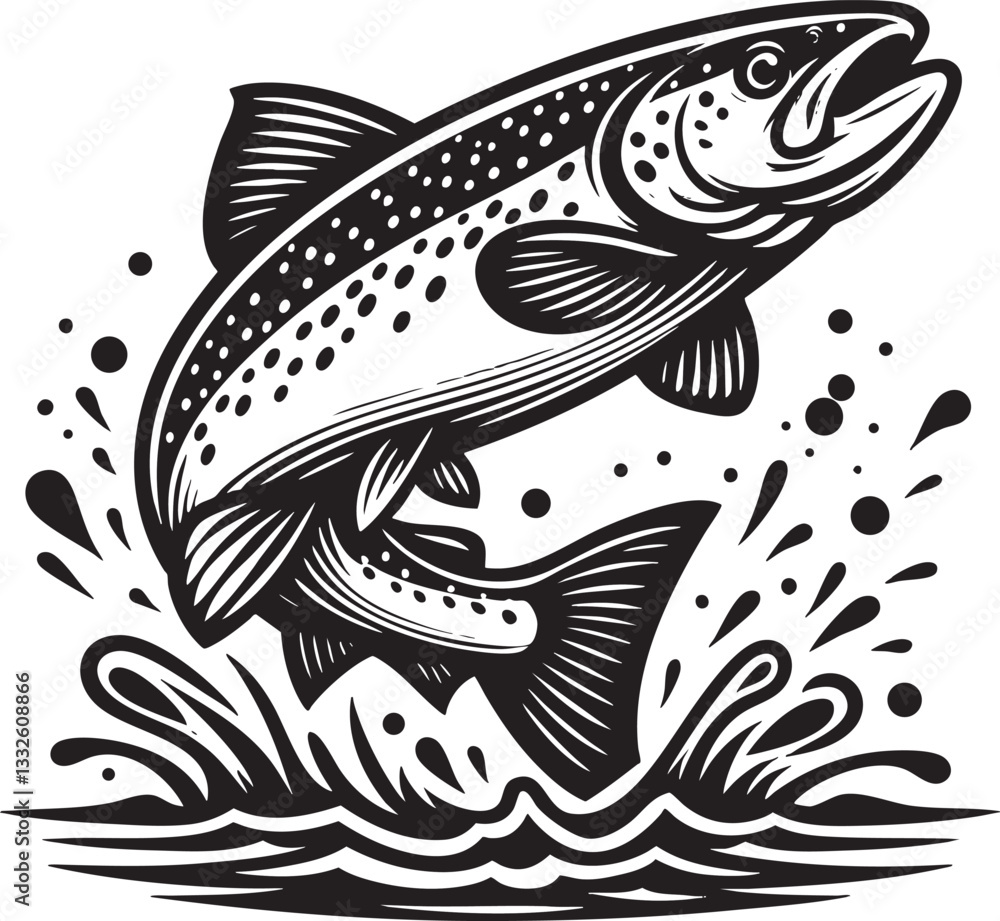 Leaping Fish Black Vector Outline Stock Vector | Adobe Stock