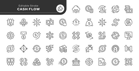 Fototapete - Cash flow line icon set. Money turnover, cash inflow and outflow, finance, money and more. Outline vector icon in linear style. Pictogram collection	
