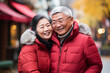 © -=RRZMRR=- - elderly happy Chinese couple on a walk in red clothes