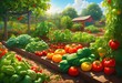 © Yaroslava - vibrant colorful vegetable garden fresh harvest catching sunlight showcasing bountiful produce lush greenery, allotment, art, beauty, bright, colors, detail