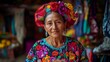 © Olsek - A woman in traditional attire proudly displays vibrant colors and floral patterns. Her expressive gaze reflects rich cultural heritage. Celebrate diversity and craftsmanship. Generative AI