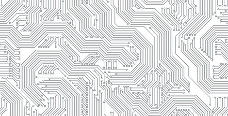 Seamless technology motherboard pattern on white background.