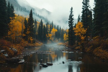 Wall Mural - river amidst forest