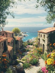 Wall Mural - ocean view from hillside