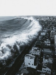 Wall Mural - large black wave ocean