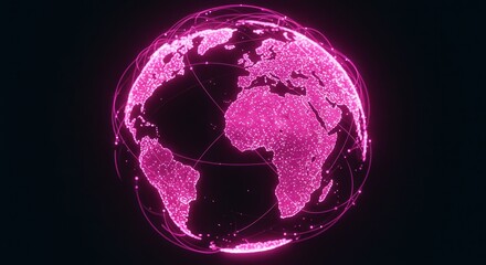 Wall Mural - global network connection - pink glowing earth with connecting lines, representing global communicat
