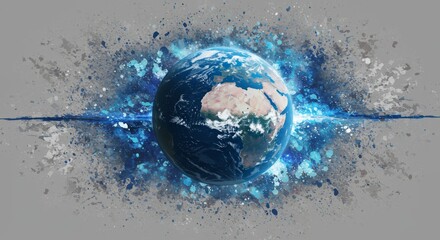 Wall Mural - planet earth energy burst - abstract artwork depicting planet earth surrounded by a vibrant blue ene