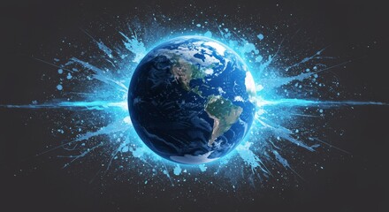 Wall Mural - planet earth energy burst artwork - abstract planet artwork, vibrant energy, cosmic explosion, globa