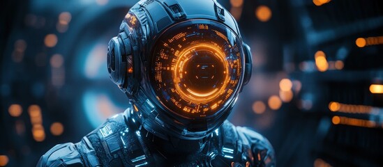 Wall Mural - futuristic astronaut: cyberpunk spacesuit with glowing visor
