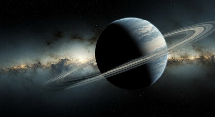 Wall Mural - generative ai ringed exoplanet in galactic starfield exoplanet planet rings space starfield galaxy a