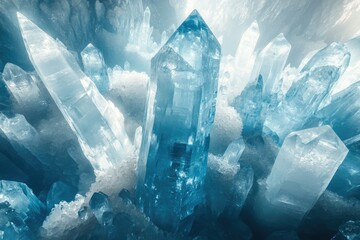 Leinwandbilder - Stunning cluster of crystalline formations, showcasing intricate structures and icy blue hues.