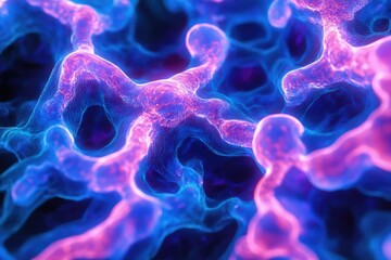 Leinwandbilder - Abstract image of vibrant pink and blue interconnected network resembling a complex biological structure or neural system.