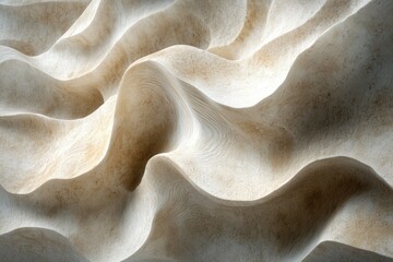 Aufkleber - Abstract beige textured sculpture with flowing, wavy forms creating a dynamic, organic composition.