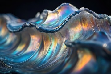 Fototapete - Iridescent glass art depicting a frozen wave, showcasing vibrant colors and intricate details.