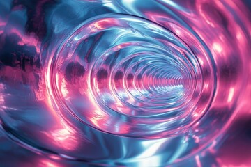Poster - Abstract art depicting a vibrant, swirling tunnel of pink and blue metallic textures, creating a mesmerizing visual experience.