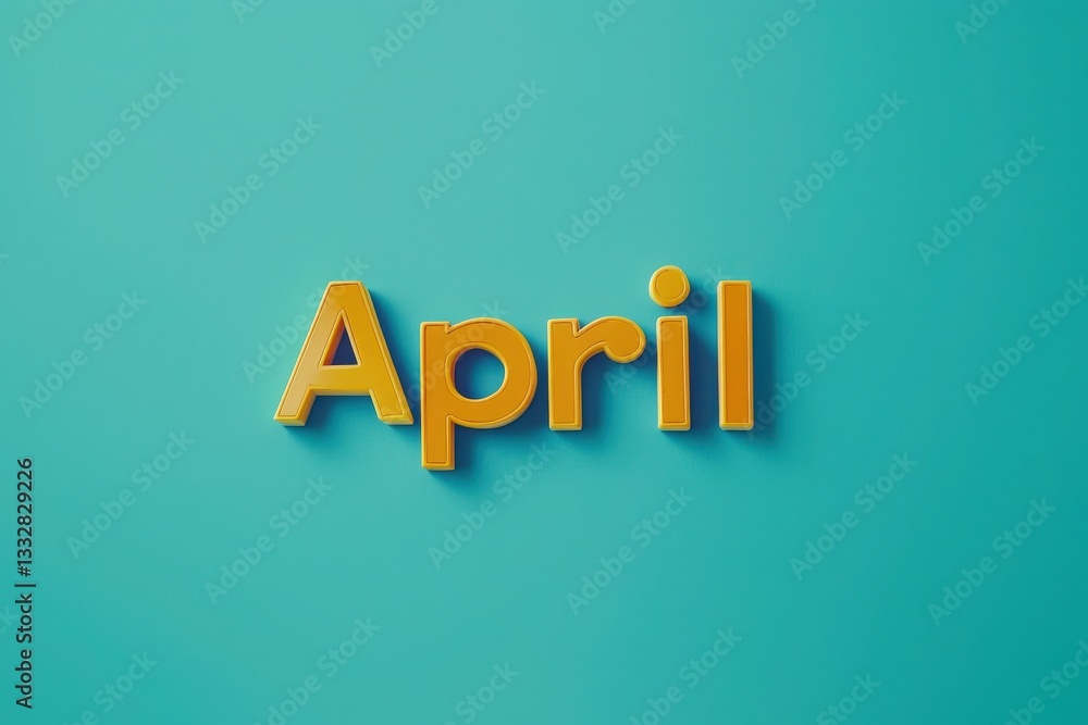 Bold yellow letters form the word April, standing out against a solid teal background. This vibrant display highlights the arrival of spring and the freshness of the month.
