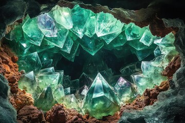 Poster - A mesmerizing geode filled with vibrant green fluorite crystals, showcasing nature's stunning artistry.
