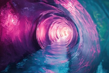 Wall Mural - a vibrant, swirling tunnel of pink and blue water, leading to a bright light at the end.