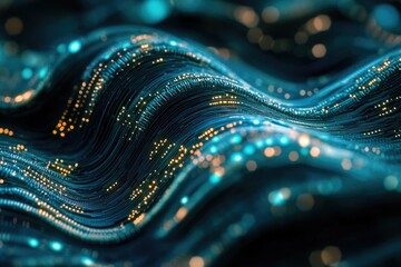 Aufkleber - Abstract digital wave of data streams, glowing with teal and gold highlights, representing the flow of information.