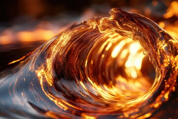 Poster - A mesmerizing wave of liquid fire, glowing with intense orange and gold hues.