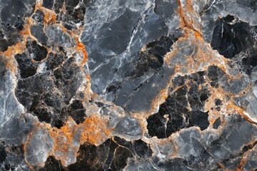 Aufkleber - Dark marble texture with grey, black, and orange veins.  Luxury stone background.