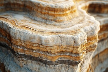 Leinwandbilder - Striated sedimentary rock formation showcasing layered textures and earthy tones.