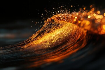 Fototapete - A mesmerizing golden wave crests, illuminated by captivating light, showcasing the beauty of water's movement.