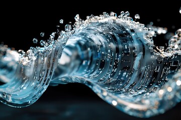 Aufkleber - A wave of water reveals intricate patterns resembling a circuit board, a mesmerizing blend of nature and technology.