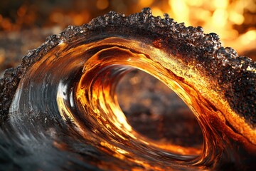 Aufkleber - A fiery, amber wave curls, a mesmerizing blend of liquid fire and dark energy.