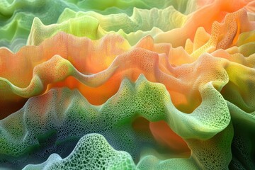 Leinwandbilder - Abstract 3D rendering of colorful, undulating, porous, textured surfaces resembling organic forms.