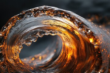 Fototapete - A mesmerizing close-up of a golden wave, showcasing its texture and movement.