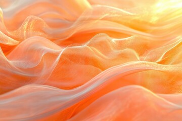 Poster - Peach-colored sheer fabric, softly draped, illuminated by warm light, creating elegant waves and textures.