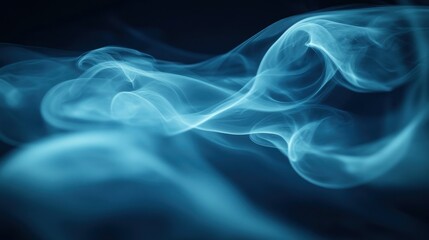 Wall Mural - abstract swirls of ethereal blue smoke against a dark background. intricate, flowing forms create a 