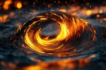 Aufkleber - A fiery wave, glowing orange and dark, curls into a mesmerizing vortex of light and shadow.