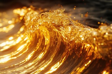 Poster - Golden hour sunlight illuminates a breaking ocean wave, creating a mesmerizing spectacle of light and water.