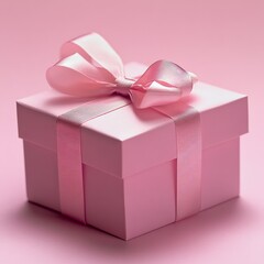 Poster - Elegant Pink Gift Box with Ribbon Bow: A Perfect Present for Birthdays and Special Occasions, Presented on a Matching Pink Background