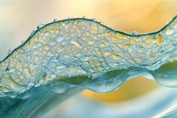 Poster - Close-up of a leaf's intricate texture, glistening with morning dew.