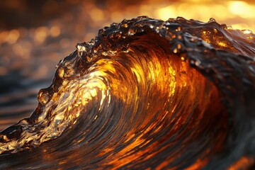 Aufkleber - A golden wave, illuminated by sunlight, showcasing the intricate details of water's movement.