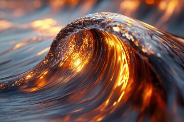 Aufkleber - A mesmerizing golden wave, illuminated by the setting sun, captures the raw beauty of nature.